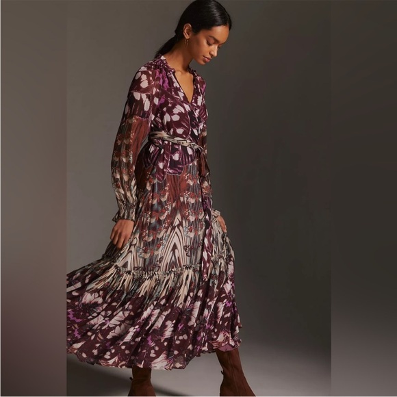 Anthropologie Long-Sleeve Wrap Midi Dress - Picture 2 of 4